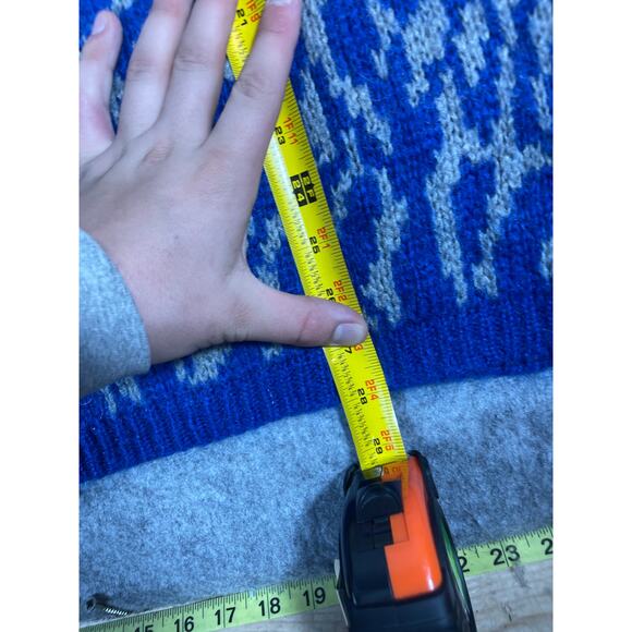 VINTAGE 80s Benetton Sweater Women XL Blue Abstract Knit Pullover Jumper Mohair - Picture 3 of 6